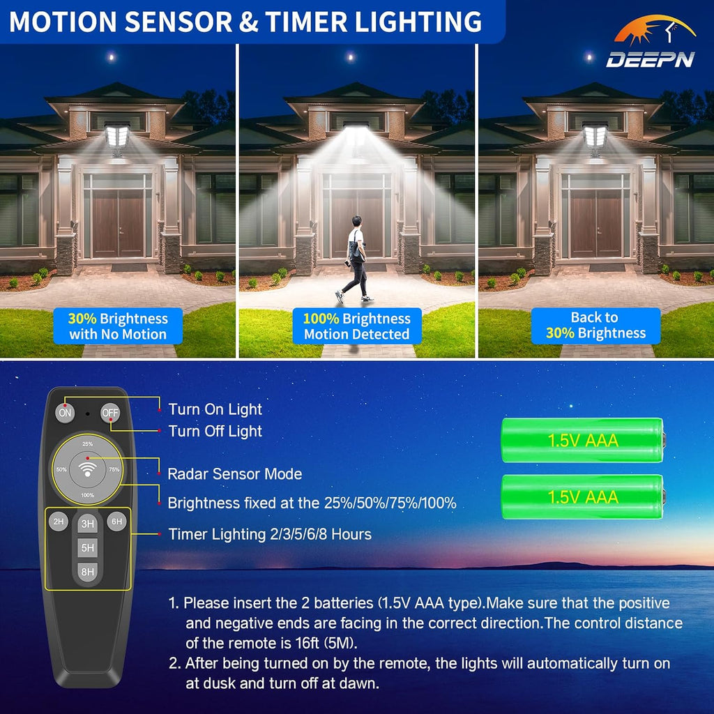 Solar Lights Outdoor, IP66 Waterproof Street Lights Outdoor, TW001 | 6500K Dusk to Dawn Solar Security Flood Lights