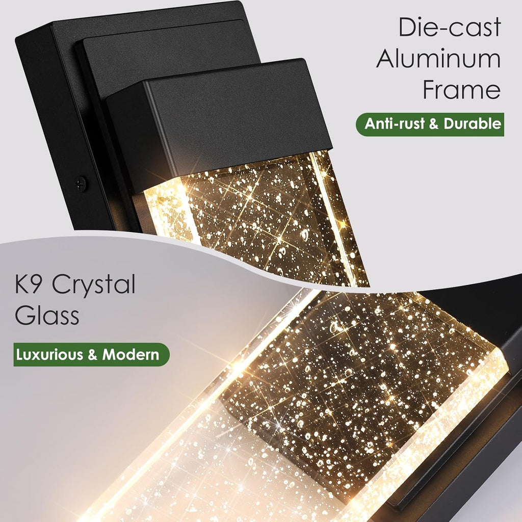Outdoor Wall Light Fixtures with Crystal Bubble Glass, Waterproof Exterior Sconces LED Wall Lanterns