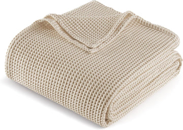 100% Cotton Waffle Throw Blanket, Lightweight and Breathable Gauze Muslin Blanket for Summer, Moisture-Wicking, Home
