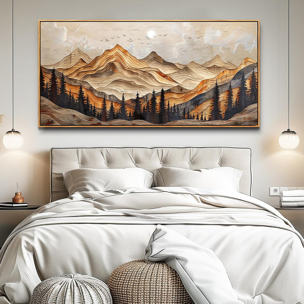 Large Framed Wall Art Decoration Abstract Wall Paintings Mountain Landscape Pictures Nature Forest Office Artwork