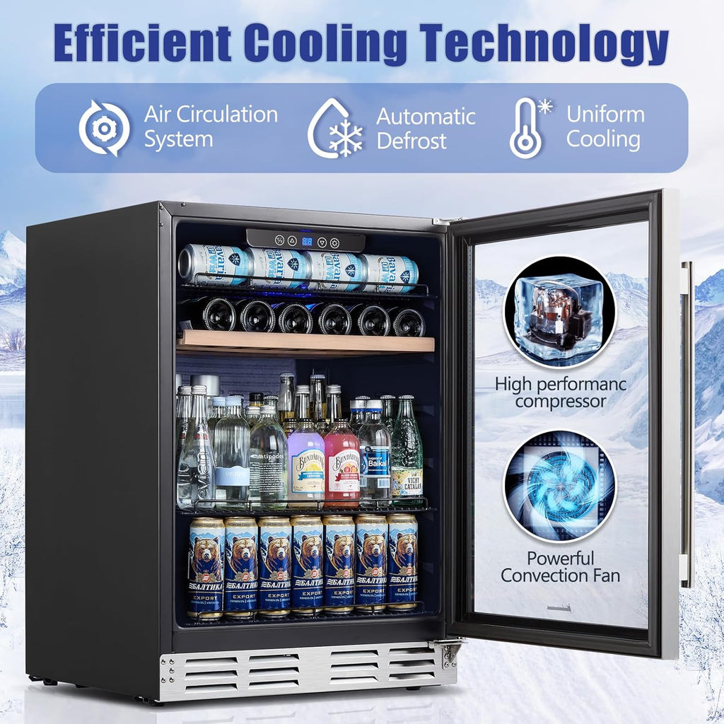 Mini Fridge 24 Inch Undercounter Beverage and Wine Cooler Refrigerator Built-in 