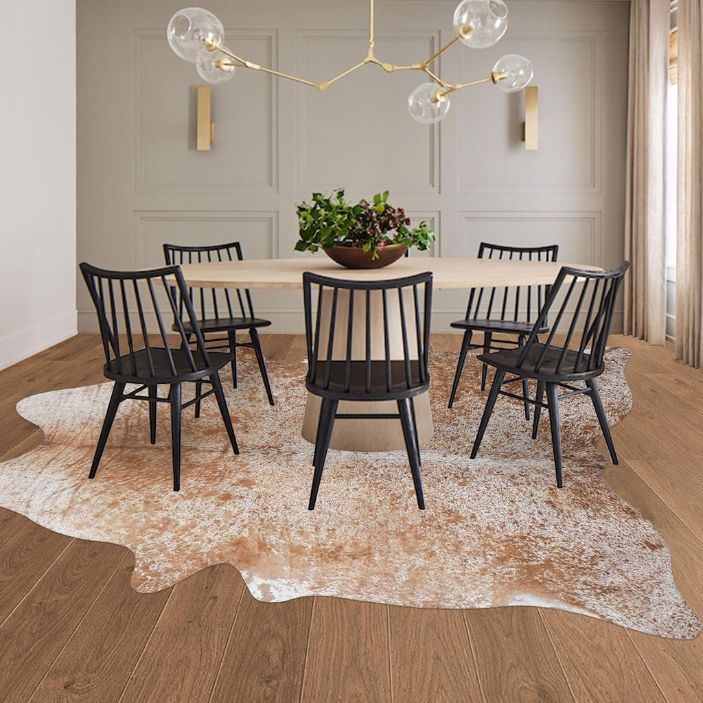 Faux Cowhide Rug Large 8x10 Cow Print Non-Slip Cow Hide Area Rug Western Animal Print Rug No Fur Cowhide Design Decor
