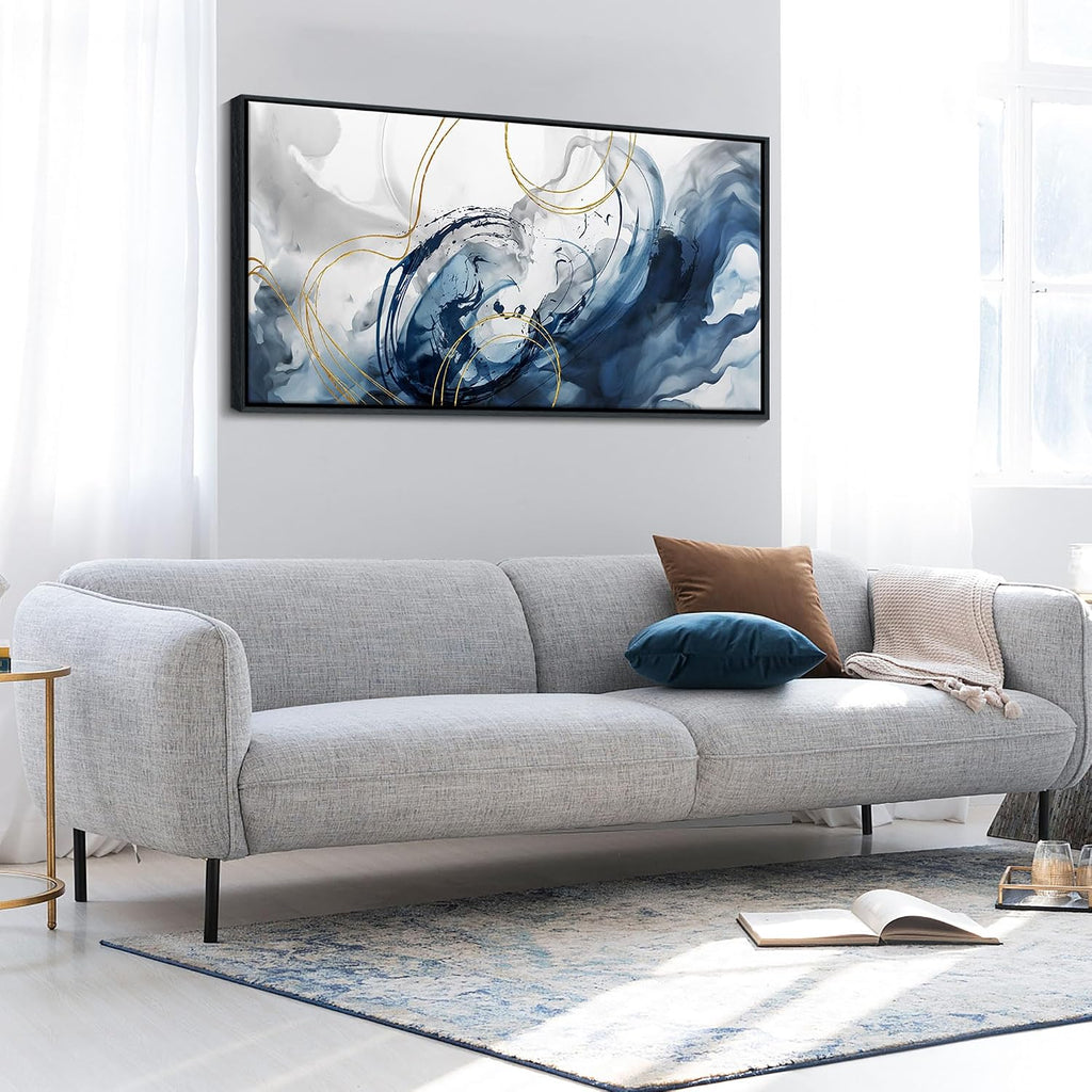 Blue Wall Art Framed Abstract Canvas Wall Art Blue Pictures Wall Decoration Large Modern Office Artwork Wall Decor