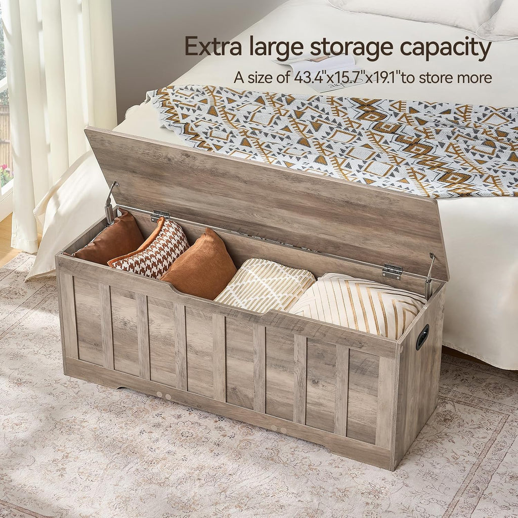 47.2" Storage Chest Extra Large,Storage Trunk with 2 Safety Hinges,Wooden Storage Bench,Shoe Bench,47.2x15.7x19.1