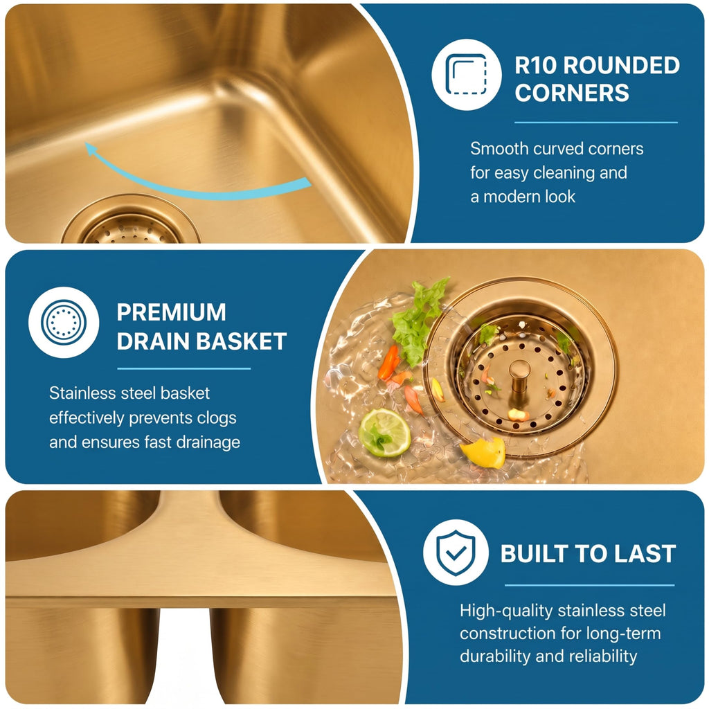 Brushed Gold Kitchen Sink, 32 Inch Undermount Kitchen Sink Gold, Double Kitchen Sink Stainless Steel with Two Sink