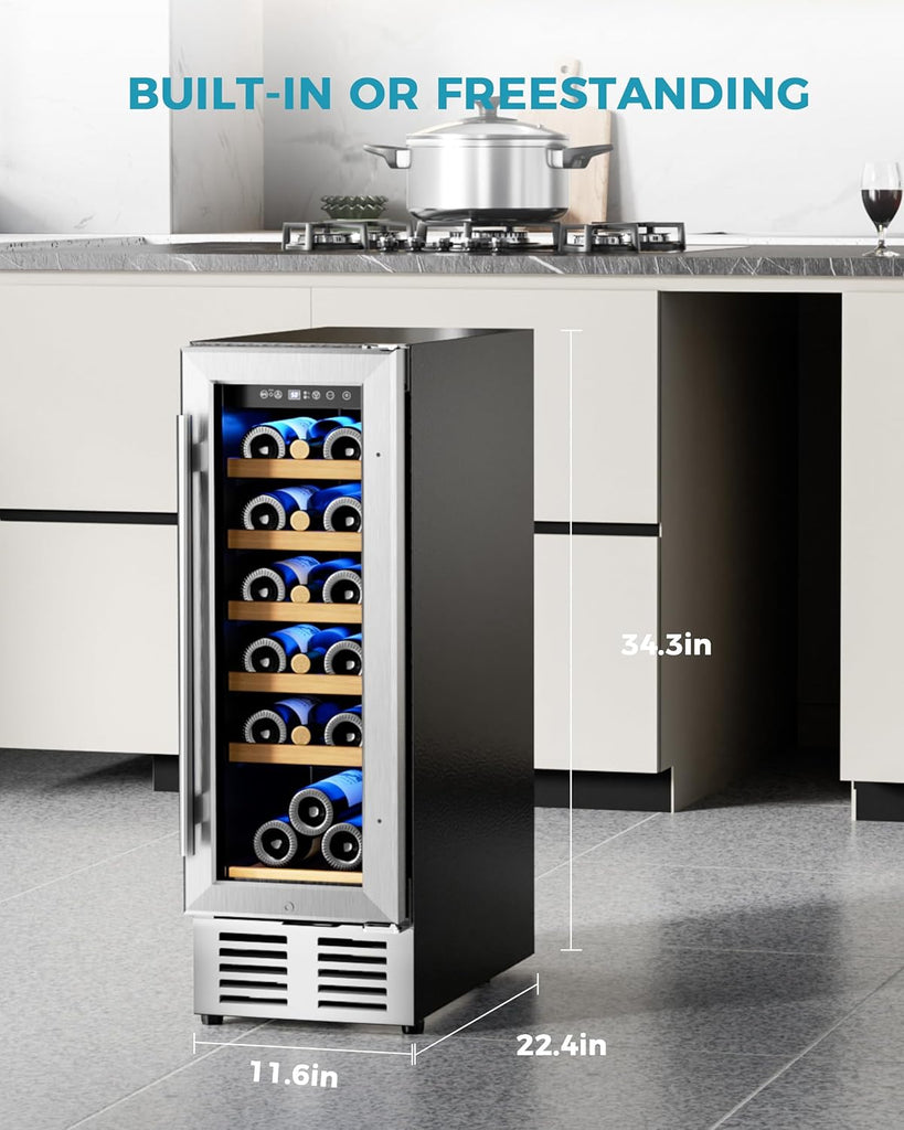 12 Inch Wine Cooler Refrigerator, Wine Fridge 18 Bottles, Built-in or Freestandi