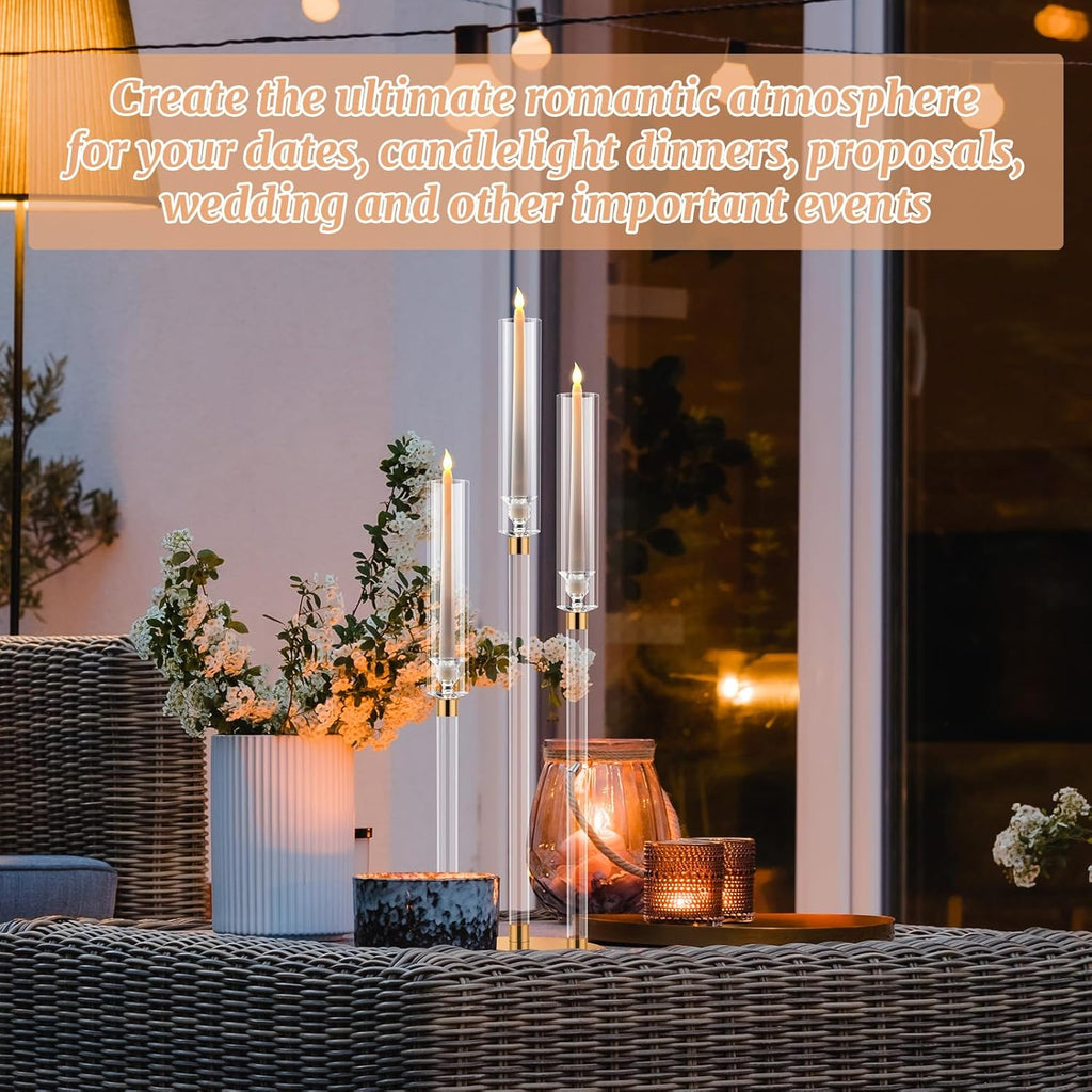 6 Pack Acrylic Candelabra Centerpieces 30.5'' Tall Clear Candle Holder Gold 3 Arm Crystal Candle Holder Candlesticks