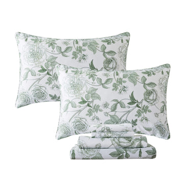 Sheets Set King Vintage White and Green Floral Bedding Elegant Peony Sheets Set Shabby Rose Farmhouse Bedding 100%