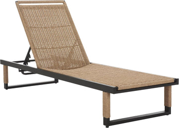 Outdoor Patio Furniture Collection - Arman Black Metal & Heather Tan Rope Chaise Lounge Chair, 6 Reclining Positions