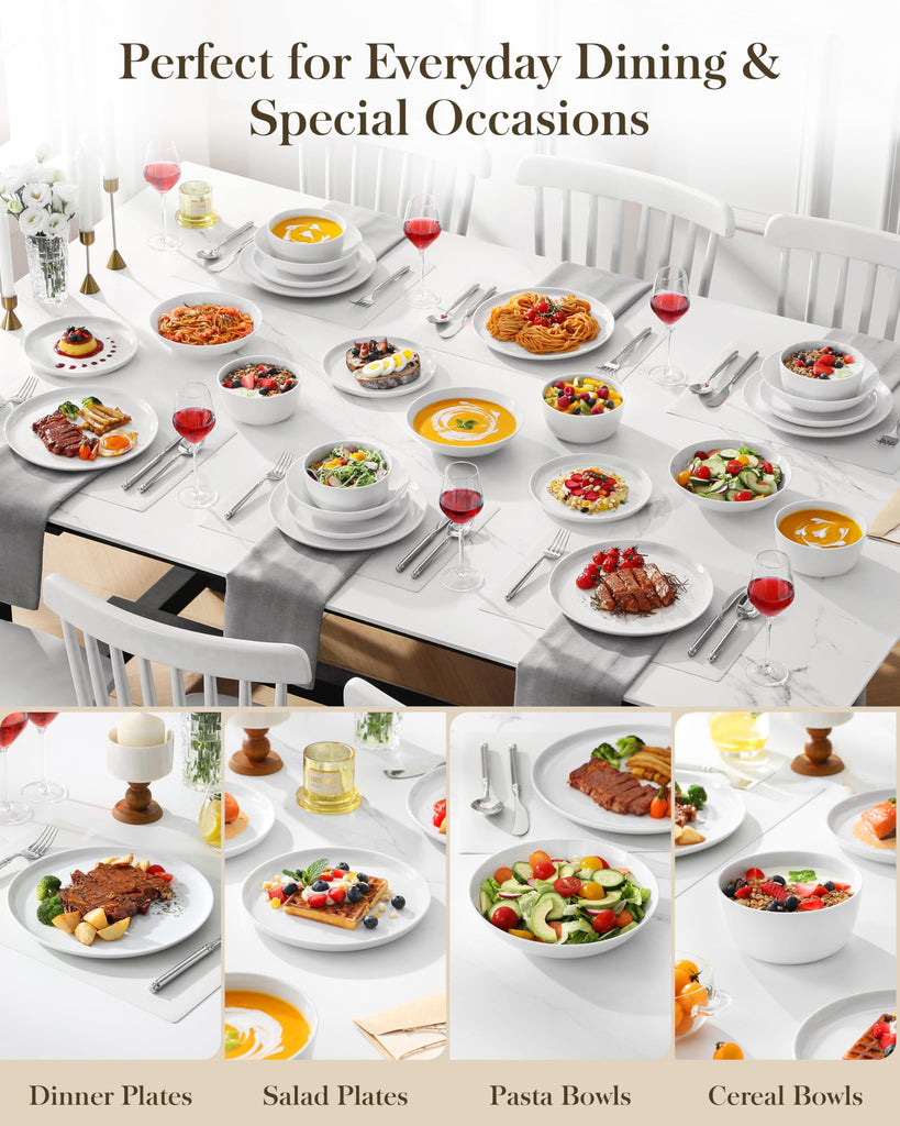 24-Piece Dinnerware Set for 6, White Porcelain Dishes