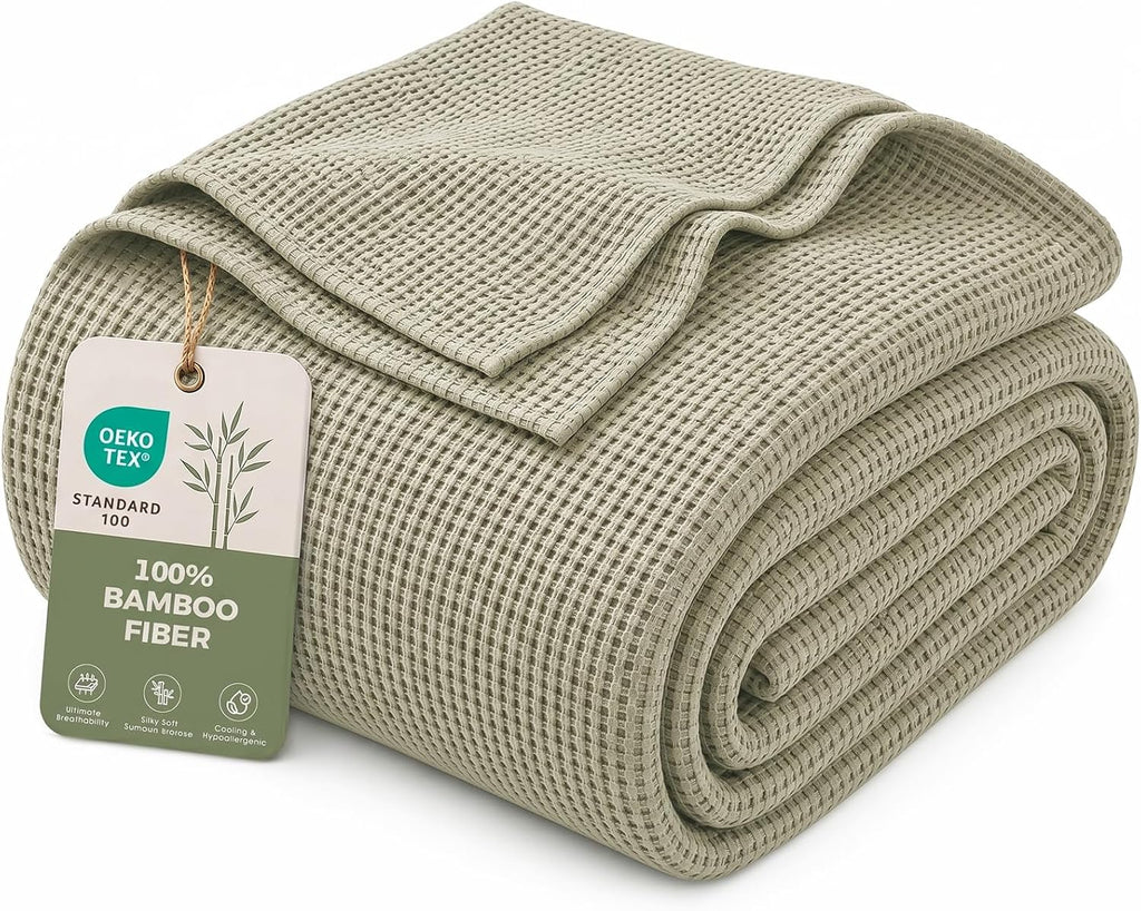 100% Bamboo Rayon Waffle Weave Twin Blanket for Bed, Brown, 60x80 Inch