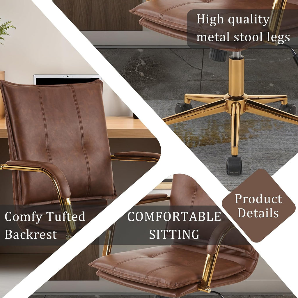 Mid-Back Ergonomic Leather Office Desk Chair, Modern Upholstered Computer Chair, Executive with Arms, Swivel