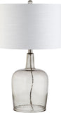 26" Smoked Gray Glass LED Table Lamp, Modern Contemporary Bedside Nightstand Lamp Bedroom, White Linen Drum Shade