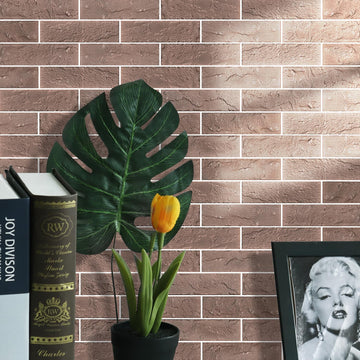60 Red/Brown Thin Brick Wall Tiles, Clay Manufactured Faux Brick Veneers, Fireplace and Fence Wall Panels (8.5 sq.ft)