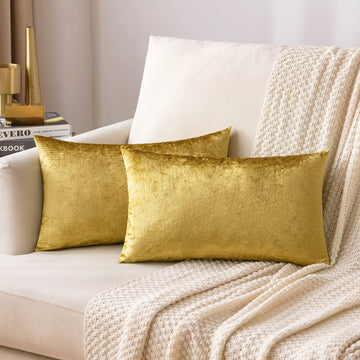 12x20 Inch Lumbar Velvet Throw Pillow Covers Golden