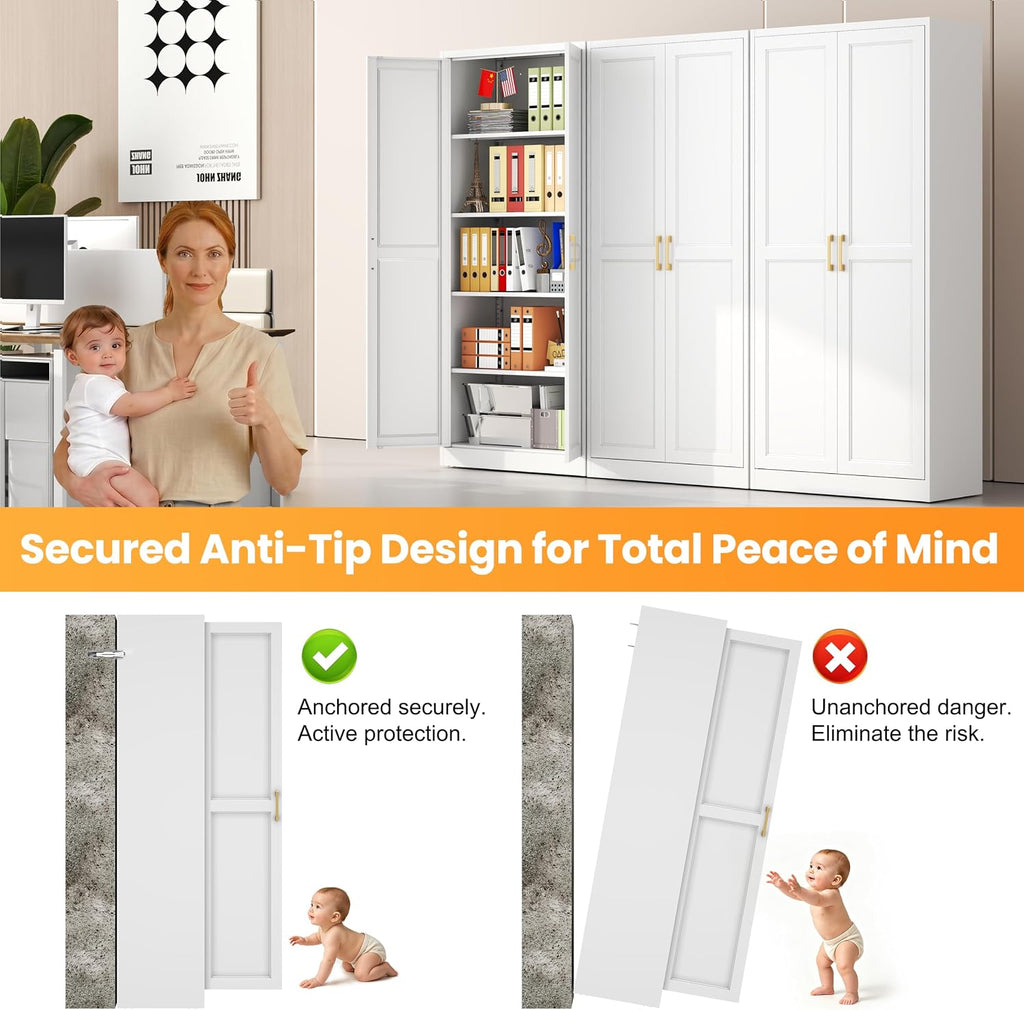 71" Metal Pantry Cabinet,Storage Cabinet with Doors and Shelves | Freestanding Cupboard, Gold Handles, Adjustable