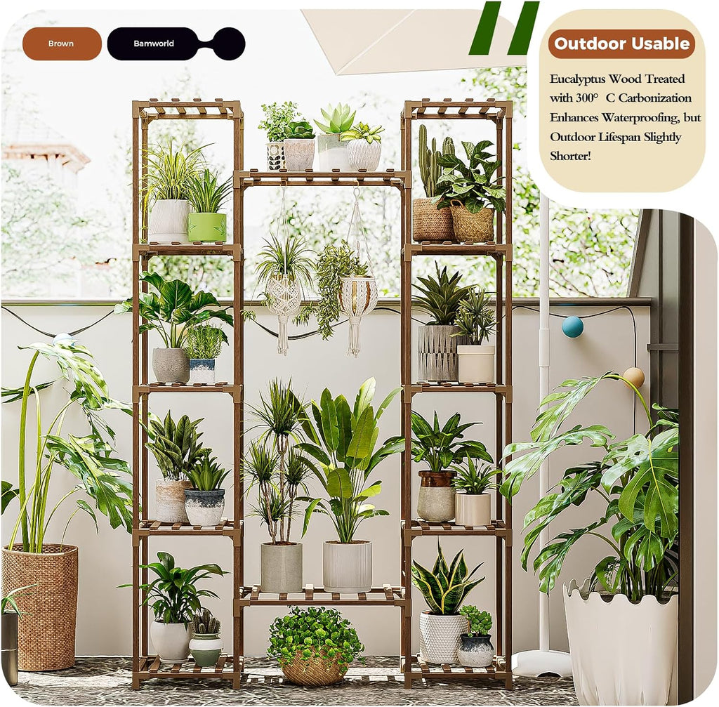 Plant Stand Indoor Outdoor 12 Tier Tall Large Wood Plant Shelf | Widened Multi Tier Flower Stands Garden Shelves