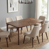 Mid-Century Modern Walnut Color Dining Table, 63" Rectangular Kitchen Table with Solid Wood Legs, Curved Edges