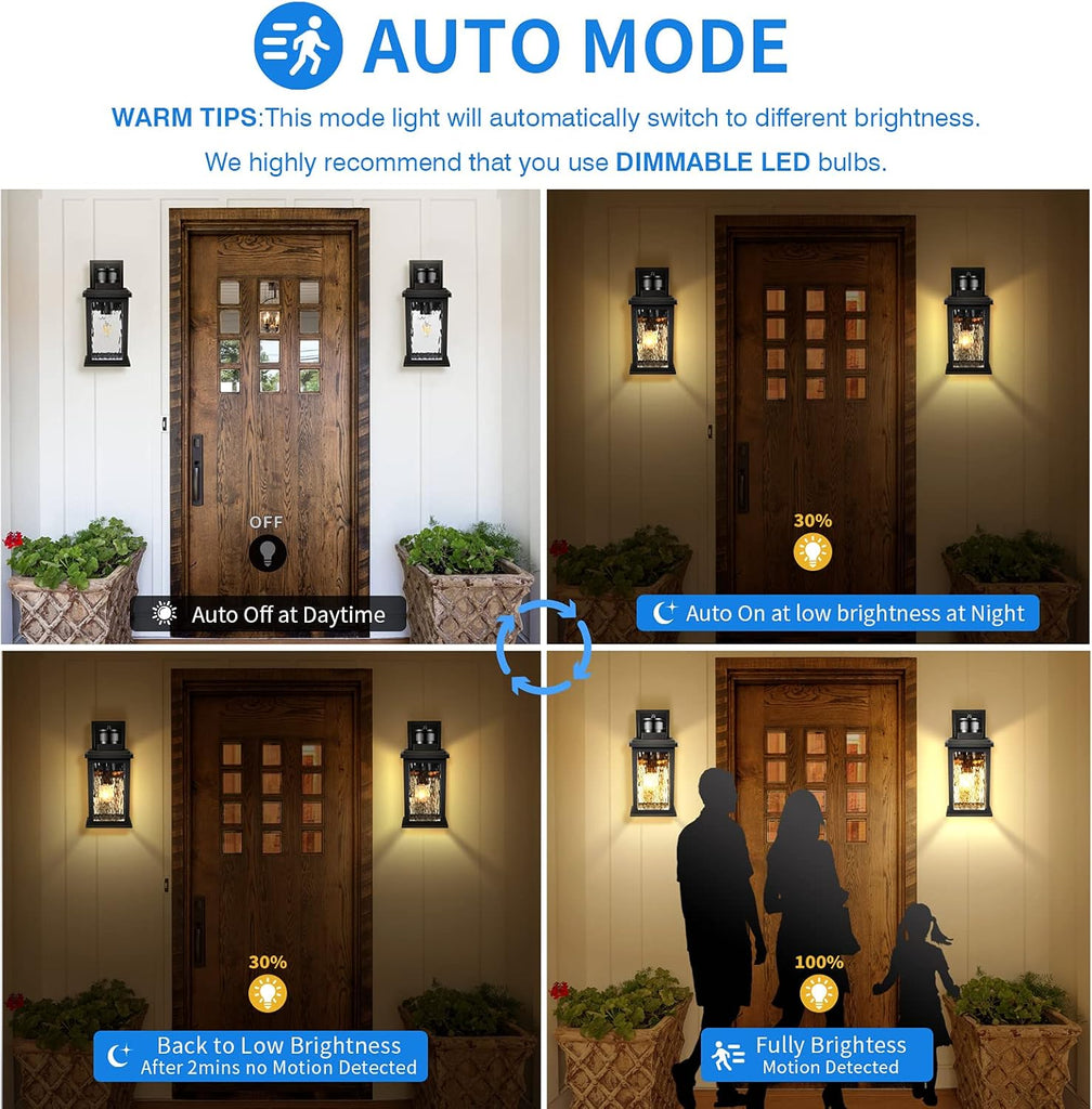 2 Pack Motion Sensor Outdoor Lights, Dusk To Dawn Outdoor Lighting, Modern Led Exterior Light Fixture