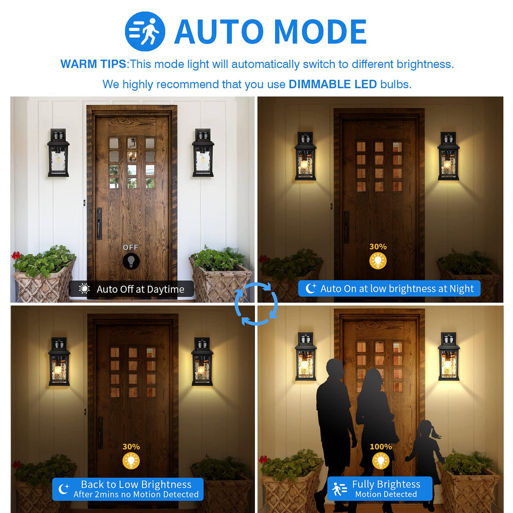 Motion Sensor Outdoor Light Wall Mount, Black Exterior Light Fixture