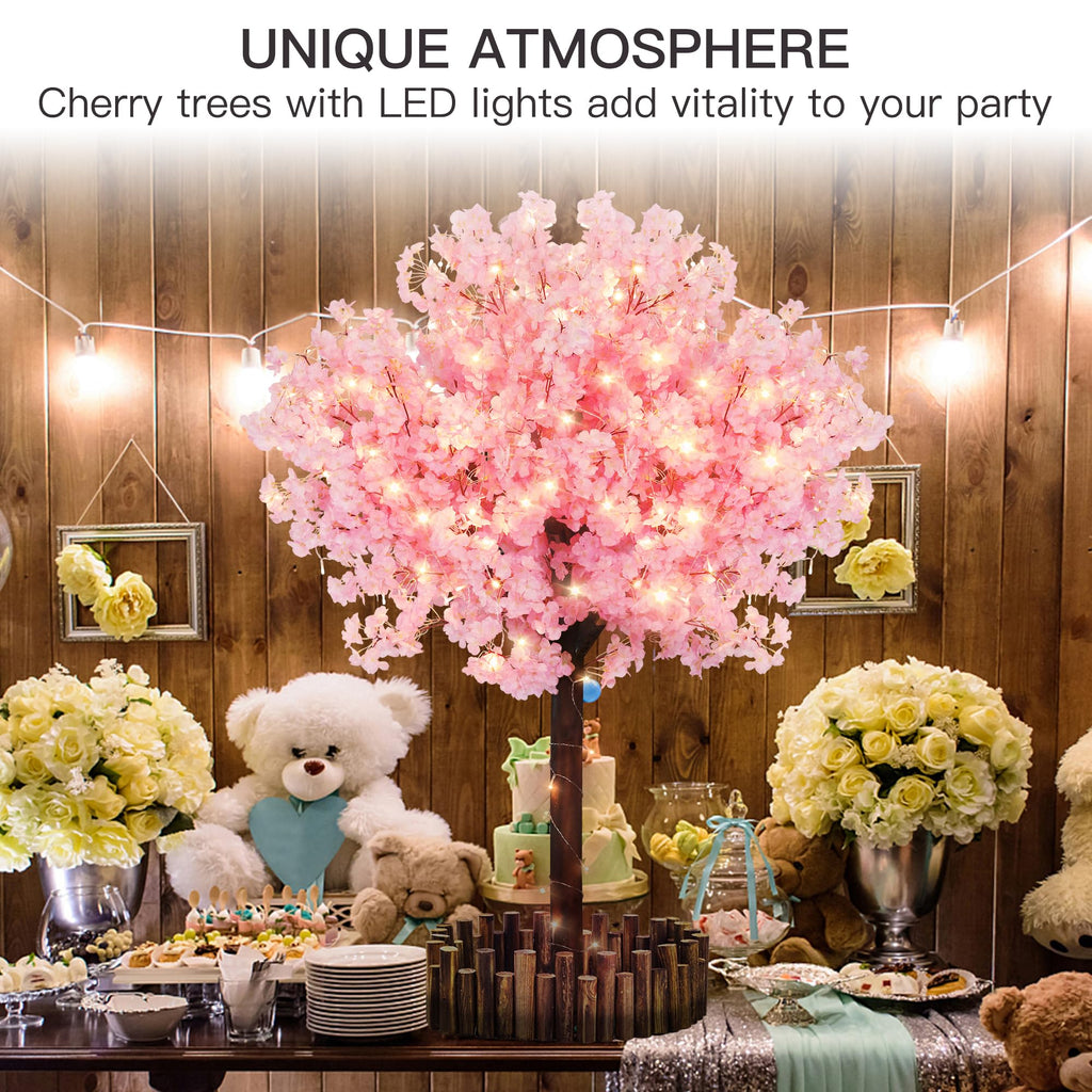 5 FT Pink Artificial Cherry Blossom Tree with LED Lights, 6 Trunks