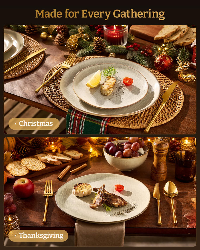 12-Piece Stoneware Dinnerware Sets, Linen Dishes Set for 4