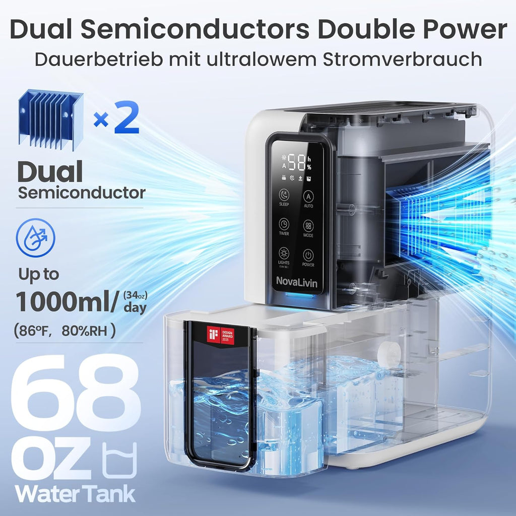 Dehumidifier for Home, Dehumidifiers for Bathroom, Bedroom, Living room, Closet with 68 OZ Water Tank