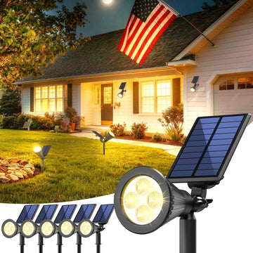 6 Pack Solar Lights Outdoor Waterproof,Warm White Light,2 Lighting Modes,Solar Powered Spotlights for Yard Garden