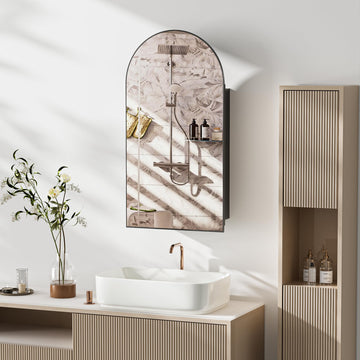Medicine Cabinet with Mirror, Bathroom Wall Cabinet with Adjustable Shelves Arch Metal Storage Cabinet Bedroom (No
