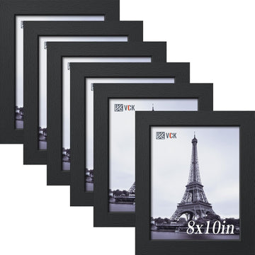 8x10 Picture Frame Set of 6, Elegant Black Wood Photo Frame | 1.1in Wide Border, Tabletop/Wall Hanging, HD