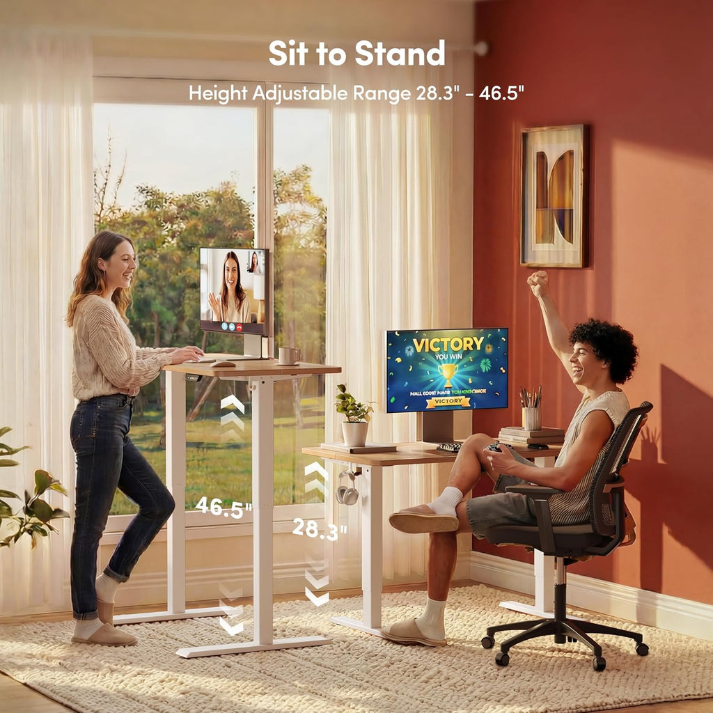 Standing Desk, 48 × 24 Inches Electric Height Adjustable, Sit and Stand Up, Computer Office Desk with Splice Board