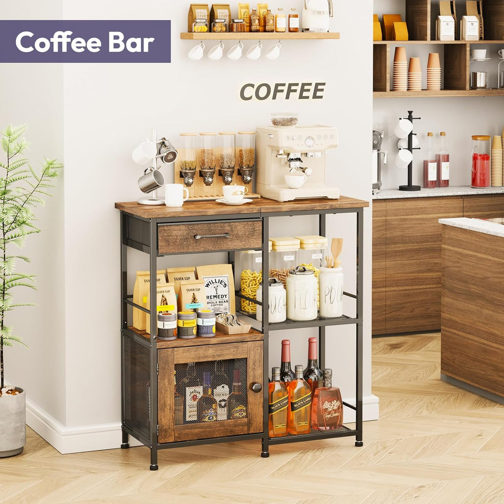 Coffee Bar Cabinet for Home - Farmhouse Coffee Stand Station Multi-Purpose Buffet Sideboard Cabinet with Drawers