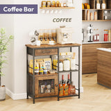 Coffee Bar Cabinet for Home - Farmhouse Coffee Stand Station Multi-Purpose Buffet Sideboard Cabinet with Drawers