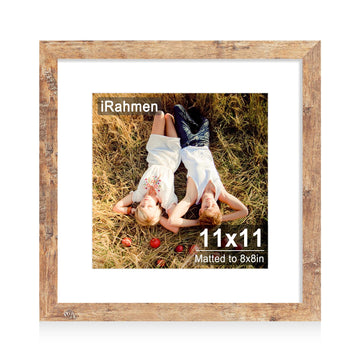 11x11 Picture Frame with HD Tempered Glass, Display Pictures 8x8 with Mat or 11 x 11 Without Mat, Wood Photo Frames