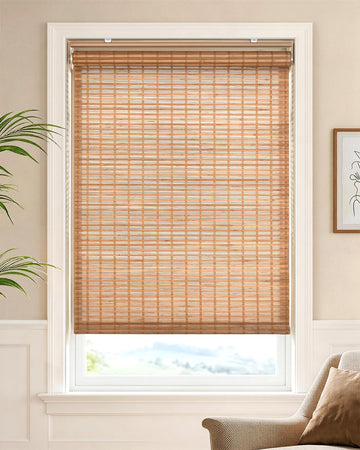 Cordless Bamboo Roller Shades, 29" W x 70" H, Squirrel