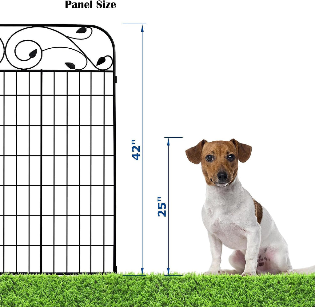 4 Pack 44" H 36" W (Linear Length 12 feet) Black Coated Heavy Duty Steel Decorative Garden Fence Panel with 8 Leaves