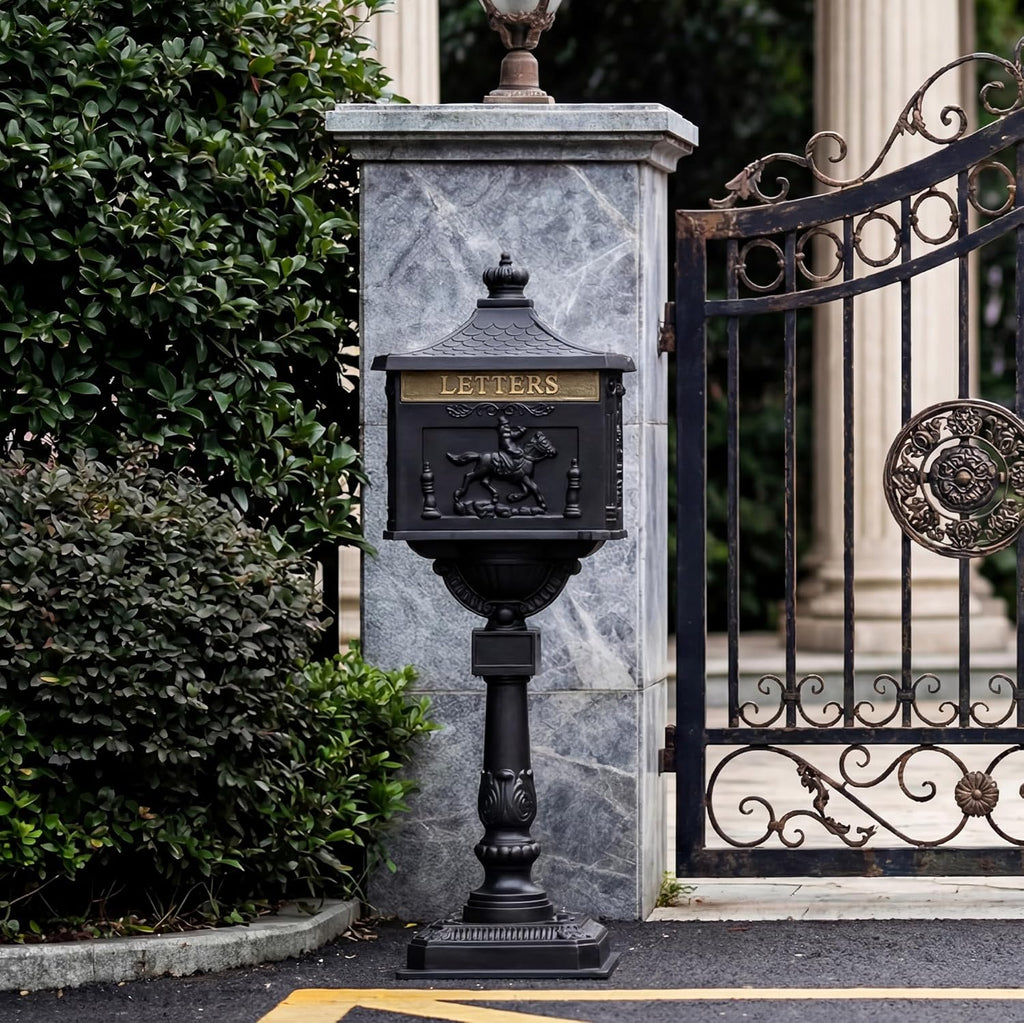 Cast Aluminum Locking Mailbox, Heavy Duty Security Postal Box, Retro Mid-Century Outdoor Mailbox with Key Lock