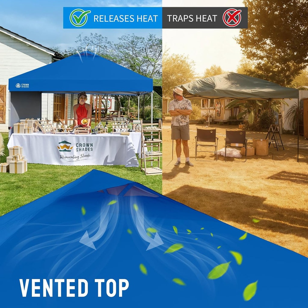 10x10 Pop Up Canopy with 1 Side Wall - Beach Tent with One Push Setup - Blue