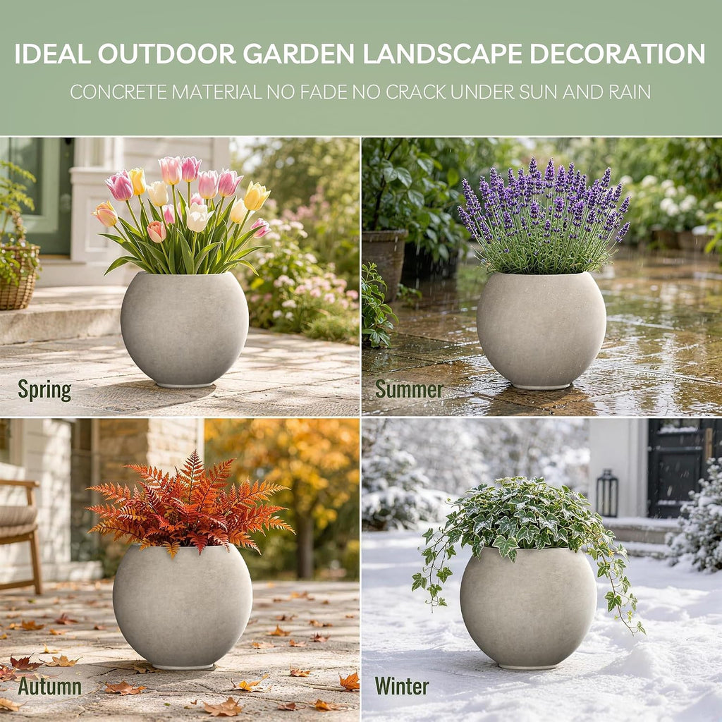 Accent Round Sphere Weathered Concrete Planter 19.3" Dia, Outdoor | Rubber Plug for Indoor, Drainage for Garden