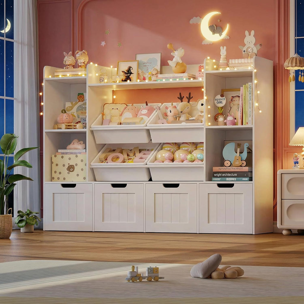 Toy Storage Organizer, Toy Organizer with 4 Movable Drawers and 4 Box Bins, Kids Playroom Storage Organization with