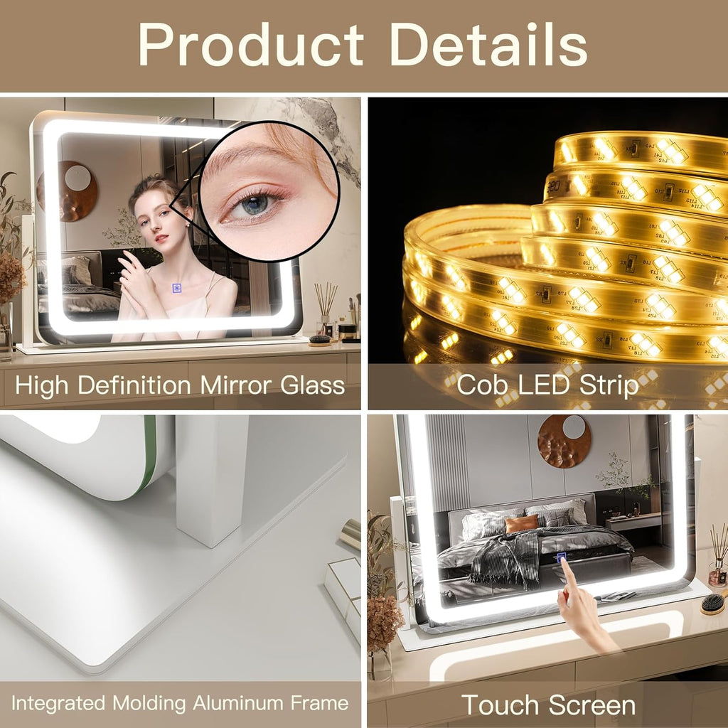 Vanity Mirror with Lights 22''x17'' Makeup Mirror with Lights,Vanity Mirror Touch Screen with 3-Color Lighting