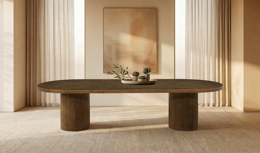 Dobby 90"-123" Extendable Oval Wooden Dining Table, Brown
