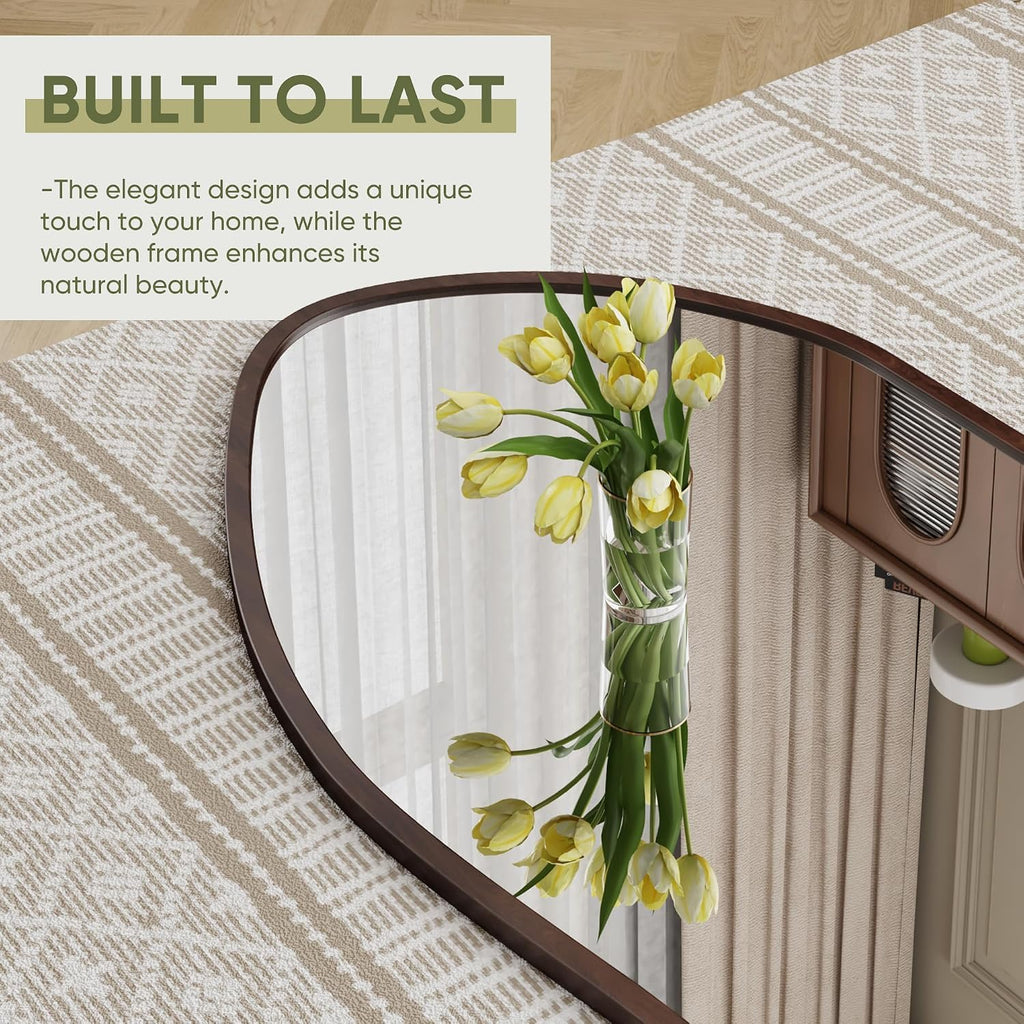 Full Length Mirror, Oversized Floor Mirror with Solid Wood Frame, Large Standing Mirror Living Room, Wood Art Style