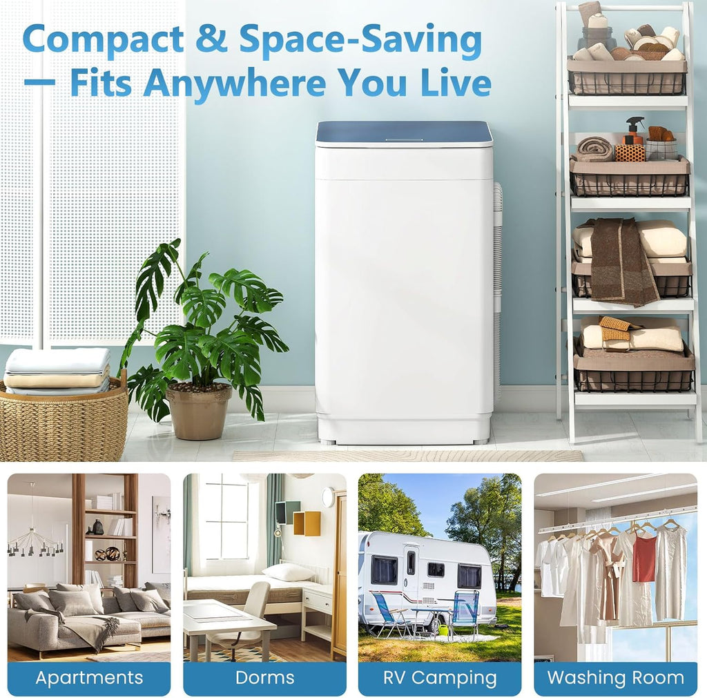 Portable Washing Machine, 2.0 cu.ft Capacity Fully Automatic Washer with Drain Pump, 7 Programs, 4 Water Levels