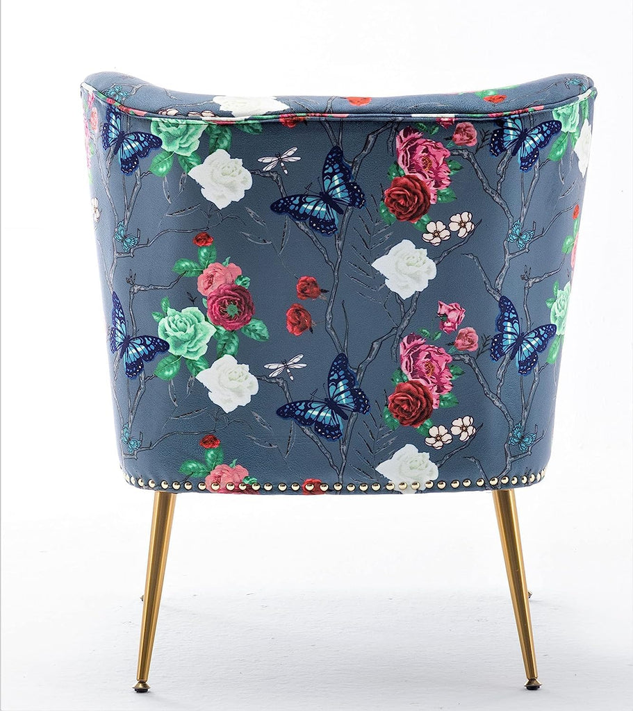 Thia Armless Accent Chair , Elegant Seat with Nailhead Trim, Gold Metal Legs and Comfortable Curved Back, 28" D x 25"