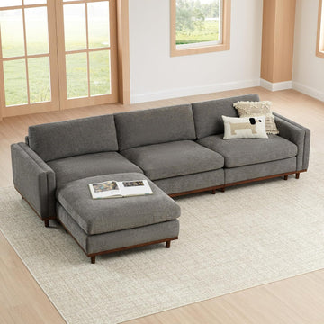118" Super Large Luxury Sectional Modular Sofa, Down Filled, 4 Seat Couch, Grey
