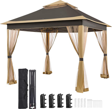 11x11 Pop Up Gazebo Outdoor Canopy Shelter, Instant Patio Gazebo Sun Shade Canopy Tent with 4 Sandbags