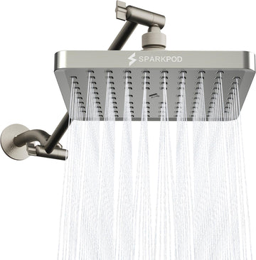 Square Rain Shower Head with Extension Arm - Height Adjustable Shower Head with High Pressure Performance