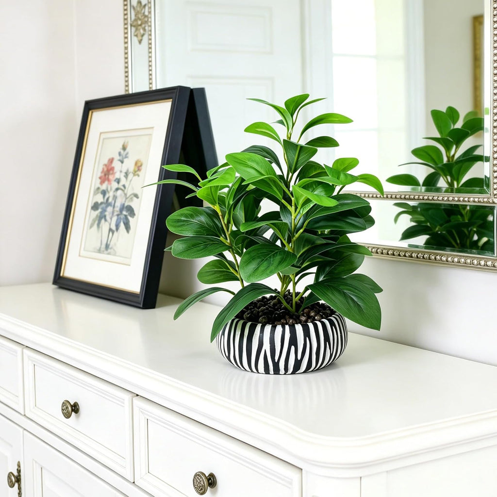 Realistic Artificial Potted Plant, Faux Indoor Greenery Living Room Bookshelf Bathroom Decor, Low-Maintenance