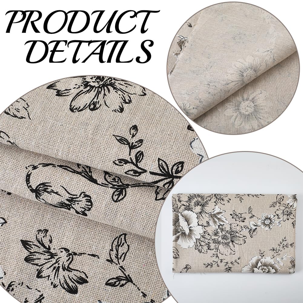 1 Yard 63 Inch Black White Floral Linen Fabric Flower Pattern Canvas Supple Breathable Needlework Embroidered Cloth